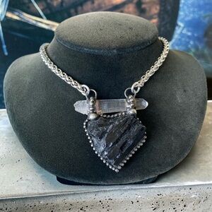 Black and Silver Heart Pendant Necklace